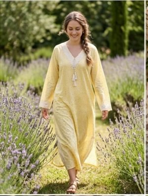 Sunlit Daisy Printed Lawn Kaftan